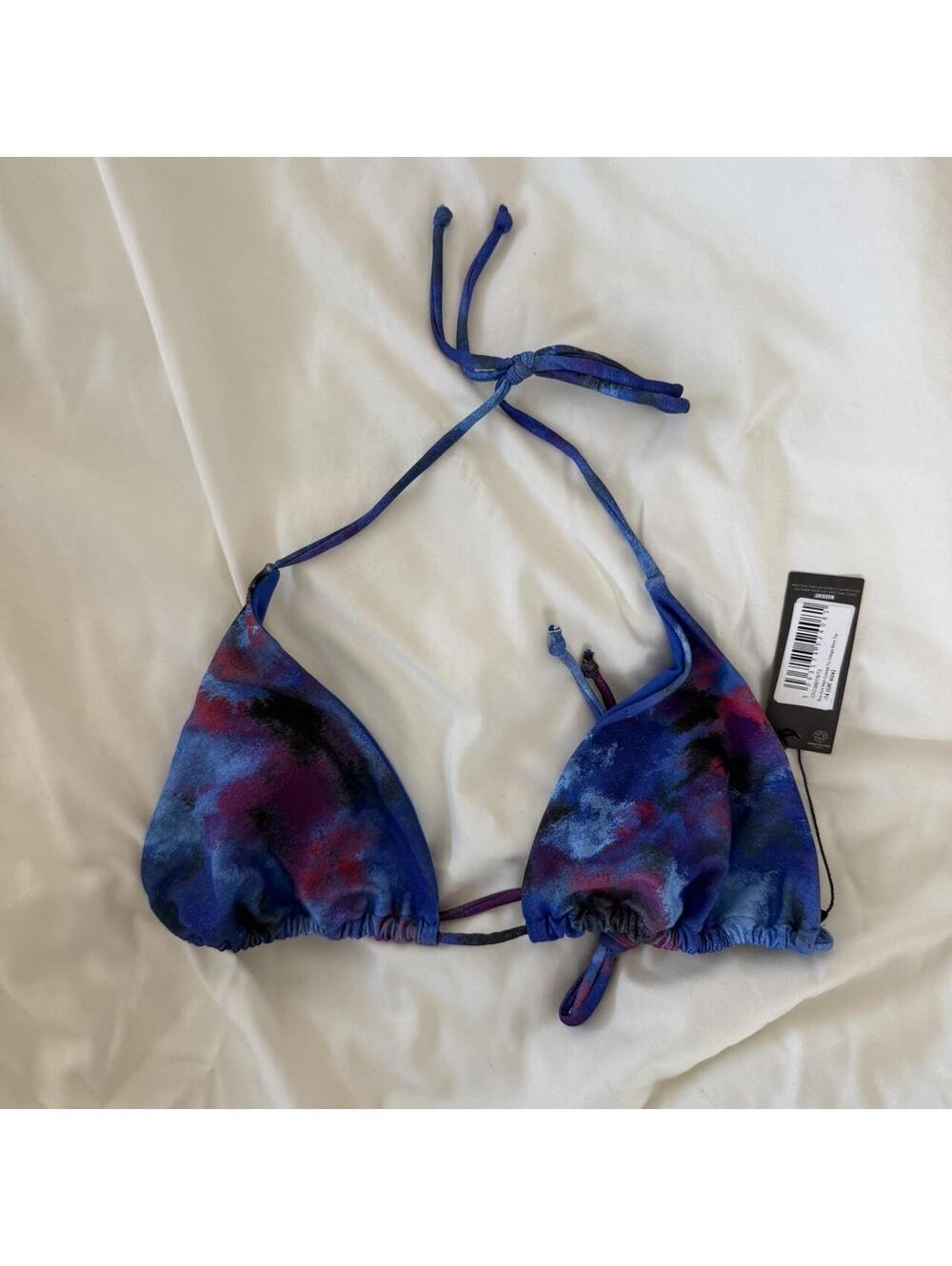 Pretty little thing multi colored blue tie back bikini top NWT